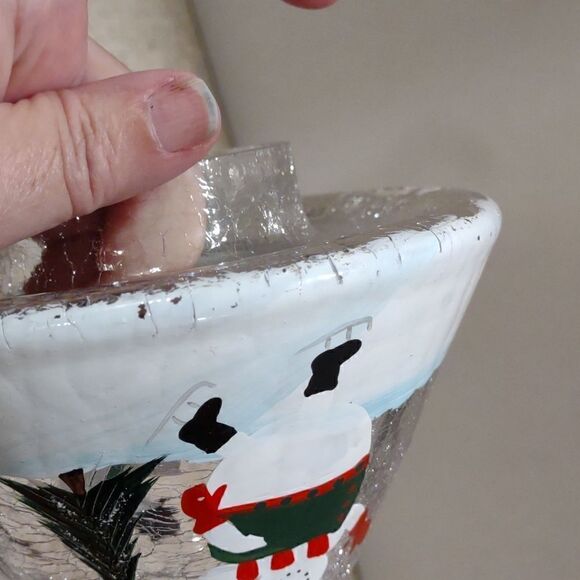 Vintage YANKEE CANDLE  SHADE Snowman Crackle Glass  Gorgeous.  Y4 - Picture 6 of 7